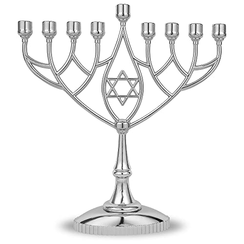 Traditional Classic Geometric Hanukkah Menorah 9" Silver Plated Chanukah Candle