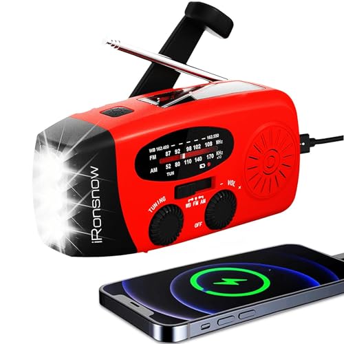 iRonsnow Solar Emergency Hand Crank Weather Radio, Portable Self Powered