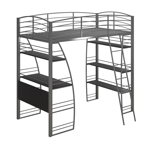 DHP Studio Loft Bunk Bed Over Desk and Bookcase with