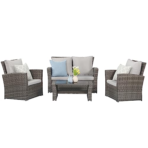 Wisteria Lane 4 Piece Outdoor Patio Furniture Sets, Wicker Conversation