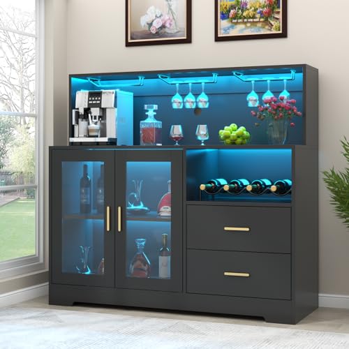 Auromie Wine Bar Cabinet with LED Light, Home Coffee Cabinet