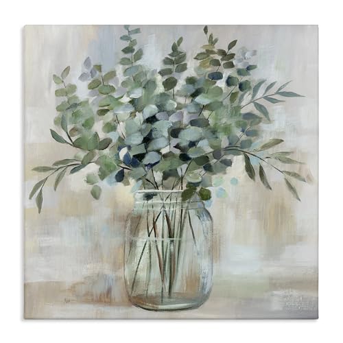 Stupell Industries Soothing Eucalyptus Flower Herb Arrangement Rustic Jar Canvas