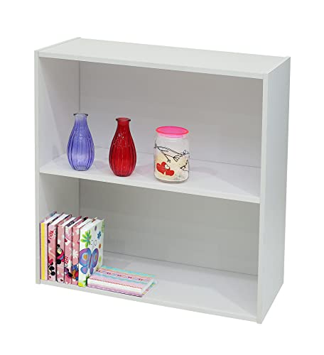 KB Designs 2 Tier Open Shelf Bookcase Storage Organizer, White