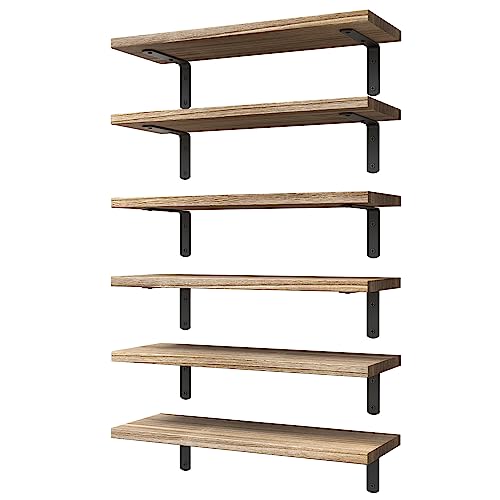 WOPITUES Wood Floating Shelves Set of 6, Shelves for Wall