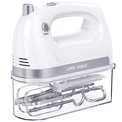 Lord Eagle Hand Mixer Electric, 400W Power handheld Mixer for Baking Cake Egg Cream Food Beater, Turbo Boost/Self-Control Speed + 5 Speed + Eject Button + 5 Stainless Steel Accessories (With Box)