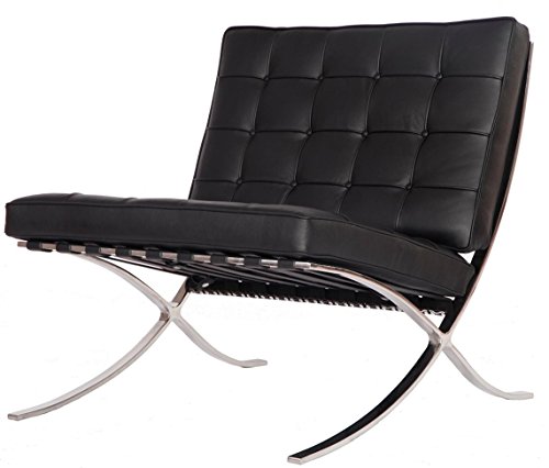 eMod - Mies Barcelona Chair Reproduction Replica Style Italian Leather Black