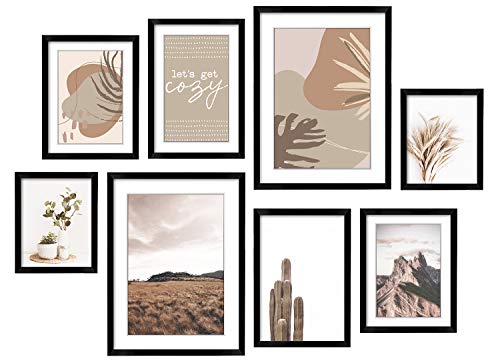 ArtbyHannah 8 Pack Modern Neutral Gallery Wall Kit Decorative Art Prints Black Picture Frame Collage Sets Wall Art Decor for Home Decoration,Multi Size 12 x 16,8 x 12,8 x 10,6 x 8 Inch