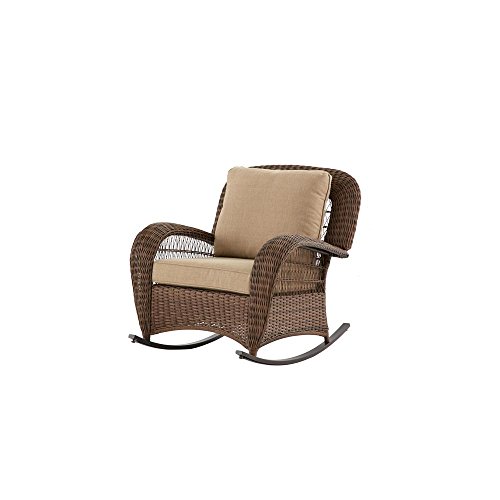 Hampton Bay FRS80812CRW Beacon Park Wicker Outdoor Rocking Chair with Toffee Cushions