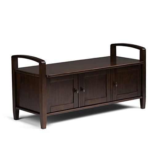 Simpli Home Warm Shaker Solid Wood 44 inch Wide Rustic Entryway Storage Bench in Tobacco Brown