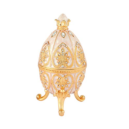 Furuida Trinket Box with Hinged White Faberge Egg Enameled Jewelry