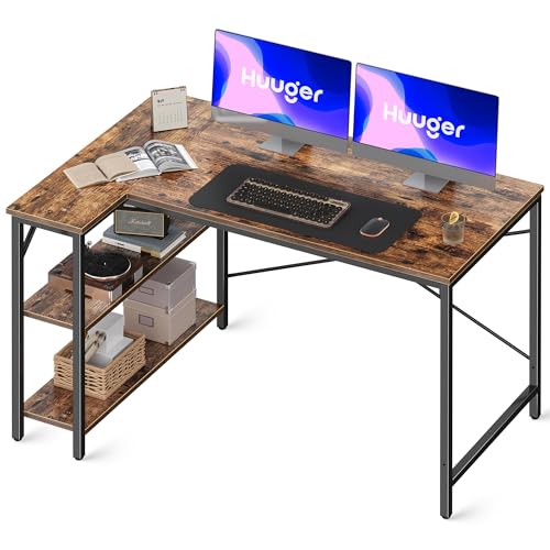 Huuger L Shaped Computer Desk with Reversible Storage Shelves, Gaming