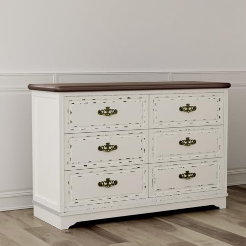 Antiqued Two-Tone Drawer Chest for Bedroom, Rustic Chest of Drawers,