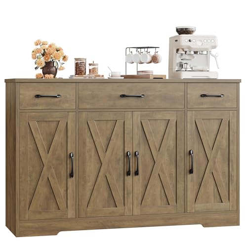 HOSTACK Buffet Sideboard Cabinet with Drawers, 55" Large Buffet Storage