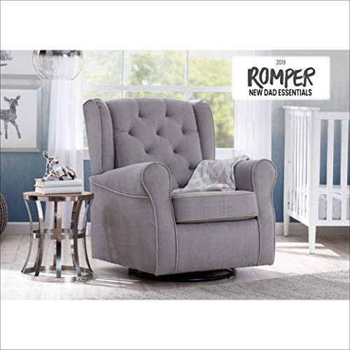 Delta Children Emerson Upholstered Glider Swivel Rocker Chair, Dove Grey with Soft Grey Welt