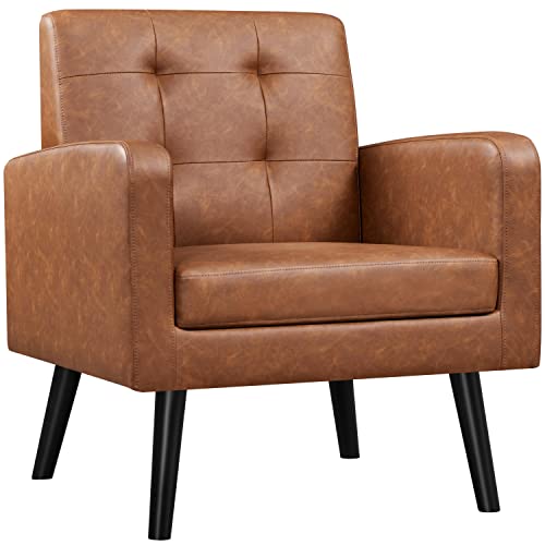 Yaheetech Mid-Century Accent Chairs, PU Leather Modern Upholstered Living Room