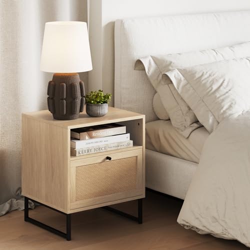 Nathan James Mina Rattan Wood End Side Accent Table Nightstand