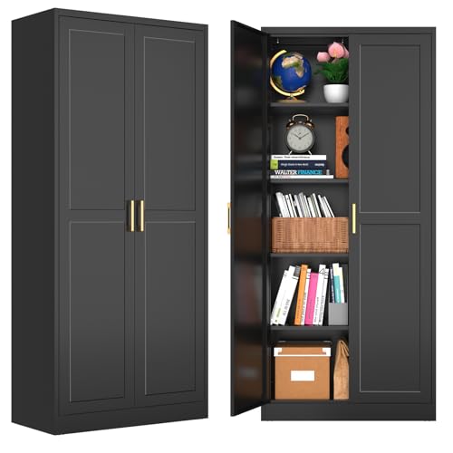 Metal Storage Cabinet,71''Kitchen Pantry Cabinet,Black Storage Cabinet with 2 Doors