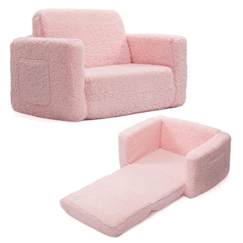 ALIMORDEN 2-in-1 Flip Out Cuddly Sherpa Toddler Couch Convertible Sofa