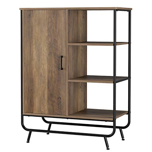 HOMECHO Industrial Storage Cabinet, Floor Standing Cabinet with Door and 3 Shelves for Storage and Display, Accent Sideboard Cupboard Side Table for Living Room Bedroom Hallway Kitchen, Rustic Brown