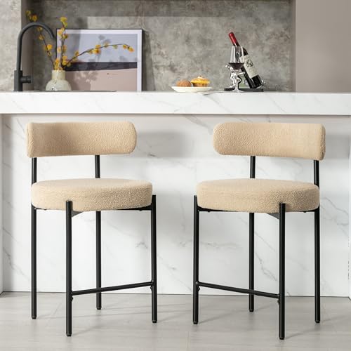 Locus Bono 24'' Boucle Counter Stools Set of 2, Beige