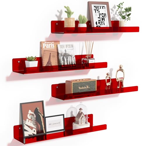 upsimples 4 Pack Acrylic Shelves for Wall Storage, 15" Floating