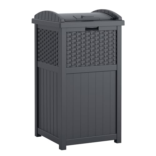 Suncast 33 Gallon Resin Outdoor Hideaway Patio Trash Can, Cyberspace