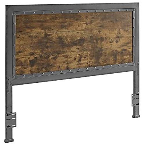 Walker Edison Rustic Metal and Wood Plank Queen Bed Headboard