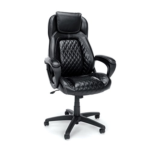 OFM Essentials Collection Racing Style Soft Thread Leather High Back Office Chair, in Black