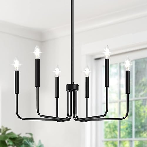 Black Chandelier, 6-Light Farmhouse Chandelier for Dining Room Lighting Fixtures