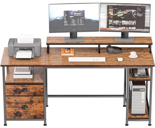 Furologee 61" Desk with Fabric File Drawer, Reversible Computer Desk