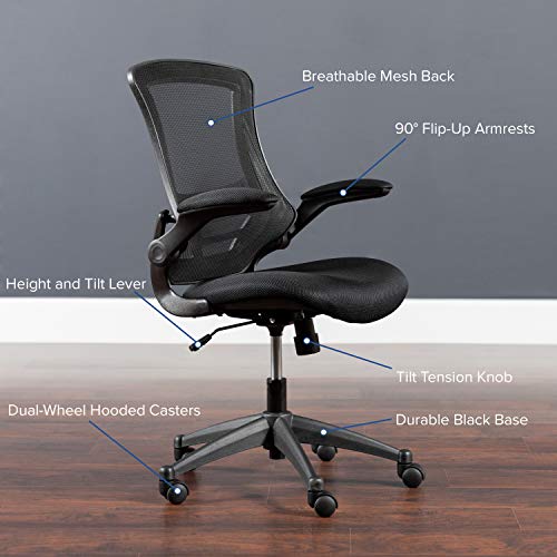 Black Mesh Swivel Ergonomic Task Office Chair with Flip-Up Arms