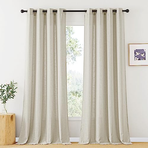 RYB HOME Extra Long Curtains - Solid Linen Curtains Breezy