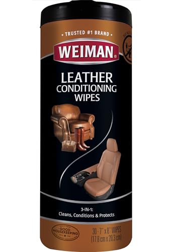 Weiman Leather Cleaner & Conditioner Wipes With UV Protection, Prevent