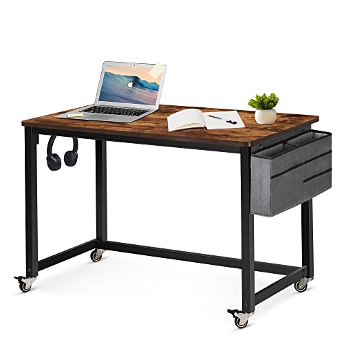 AHB 47" Rolling Computer Desk with 4 Smooth Wheels and