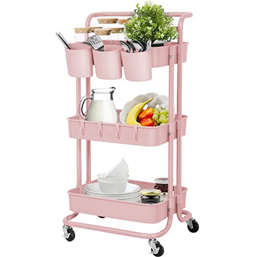 LEZIOA 3 Tier Rolling Cart, Ajustable Art Craft Cart Organizer