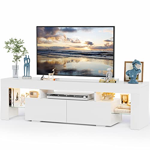 JUMMICO TV Stand with LED Lights, Modern Entertainment Center Media