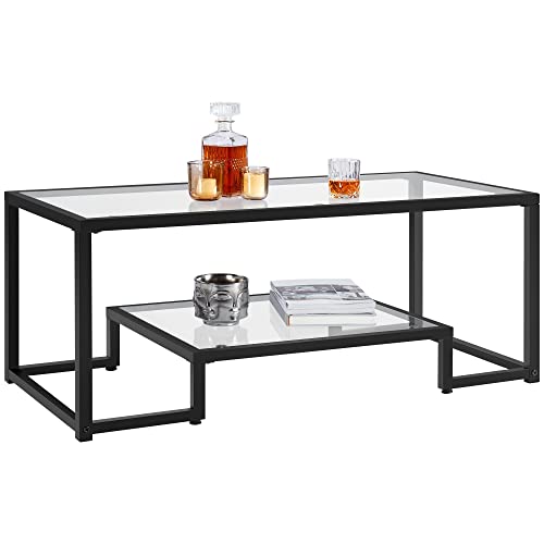 Yaheetech Coffee Table, Tempered Glass Coffee Table, Modern Simple Center