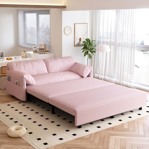 GNIXUU 63.8" Queen Pull Out Sofa Bed, Velvet Convertible Sleeper