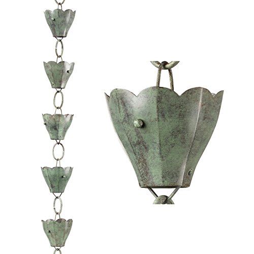 Good Directions 13 Cup Tulip Pure Blue Verde Copper 8.5-Foot Rain Chain Leader