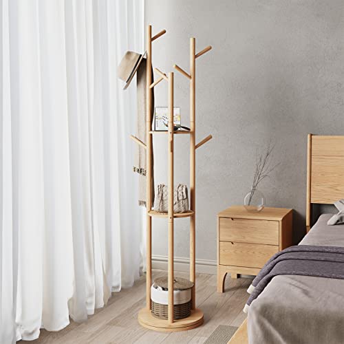 Rotary Coat Rack Stand with 3 Storage Shelves and 9