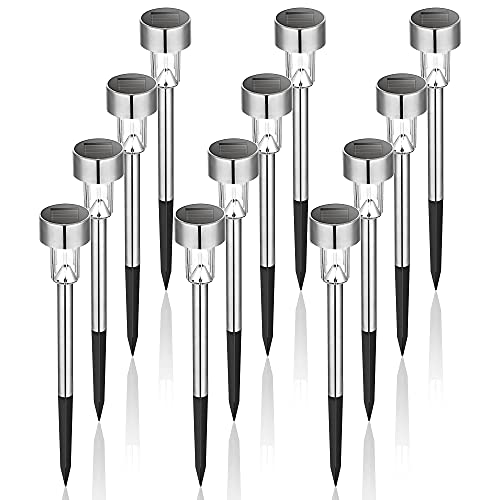 GIGALUMI Solar Lights Outdoor Waterproof, 12 Pack, Stainless Steel LED