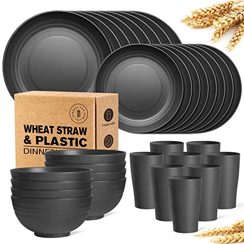 Teivio 32-Piece Kitchen Plastic Wheat Straw Dinnerware Set, Service for