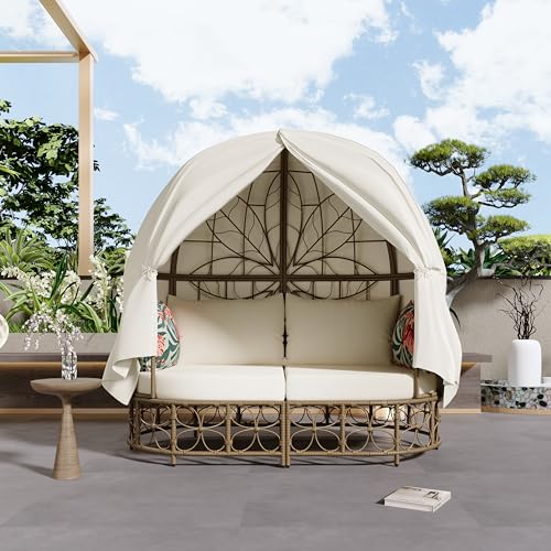 Voykuy 59.8" Round Daybed Outdoor Sunbed - Boho Patio Furniture