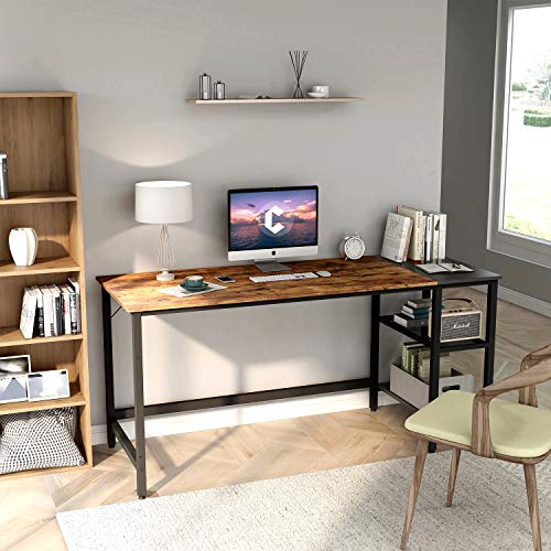 CubiCubi Home Office Computer Desk, 55 Inch Study Writing Table with Storage Shelves