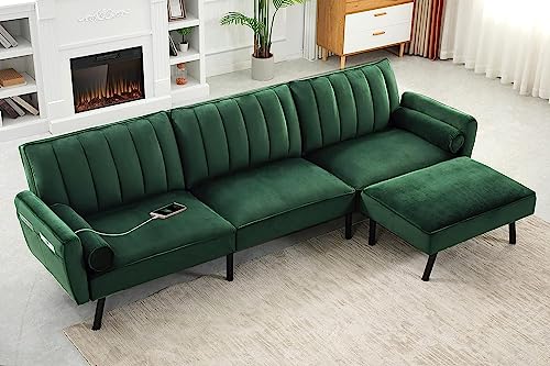 DURASPACE Velvet Sectional Convertible Sofa with Chaise, 106.5" L Shape