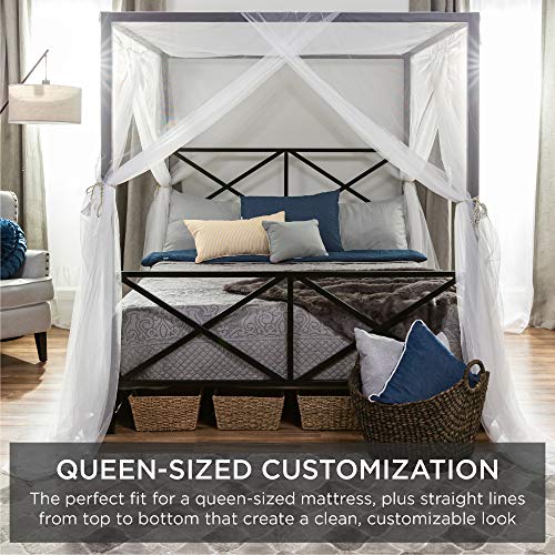 Best Choice Products 4-Post Queen Size Modern Metal Canopy Bed w/Mattress Support, Built-in Headboard, Footboard, Classic, Customizable Design - Black