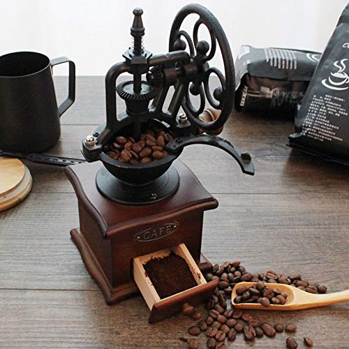 MOON-1 Manual Coffee Grinder Antique Cast Iron Hand Crank Coffee Mill With Grind Settings & Catch Drawer ，120 x 120 x 260mm,