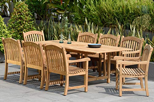 Amazonia Newcastle 9-Piece Outdoor Rectangular Dining Table Set | Certified Teak | Ideal for Patio and Indoors, Light Brown