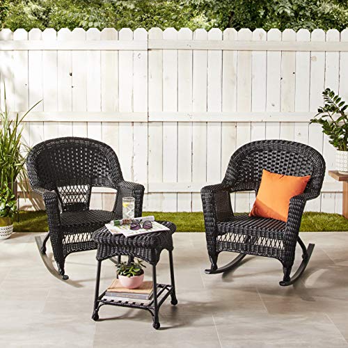 Jeco 3 Piece Rocker Wicker Chair Set, Black