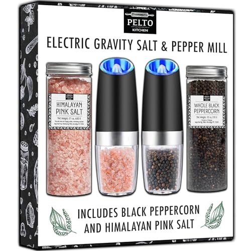 Gravity Electric Salt and Pepper Grinder Gift Set With Black